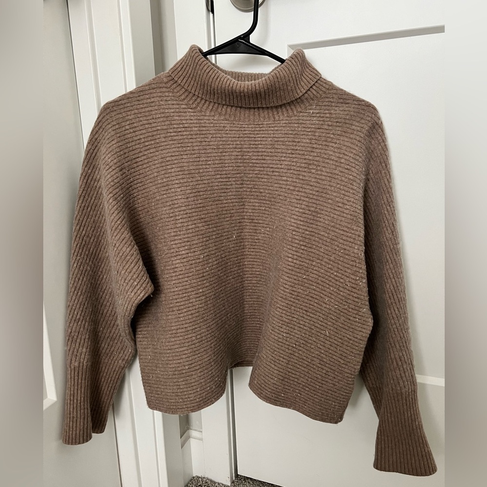 Brown Cropped Turtleneck Sweater
